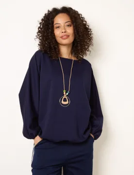 Elasticated Batwing Necklace Jersey Top - ONE / NAVY - female - Blue Vanilla - FashionsVida