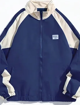 Chaqueta de cuello alto de manga larga con bloques de color retro para hombre, ropa de abrigo casual de estilo universitario, esencial minimalista, ot - Shein - FashionsVida