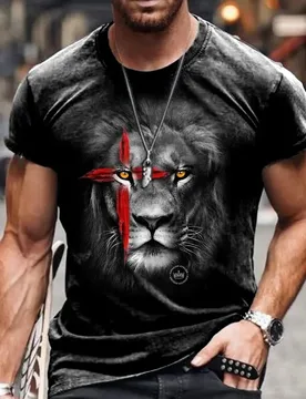 Summer Men's Printed Casual Crew Neck Short Sleeve T-Shirt Jesus Lion 3D Printed T Shirt - Aliexpress - FashionsVida