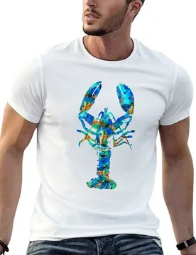 Blue Lobster Art by Sharon Cummings T-Shirt vintage anime shirt Blouse sweat shirts, men - Aliexpress - FashionsVida