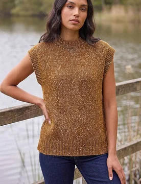 Women's Speckled Knit Vest in Brown Size: 14 - Brown - Size: 14 - Roman - FashionsVida