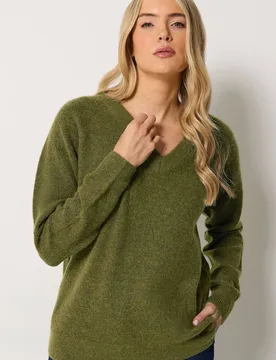 Women's Tall V-Neck Knitted Jumper in Green Size: 10-12 - Green - Size: 10-12 - Long tall sally - FashionsVida
