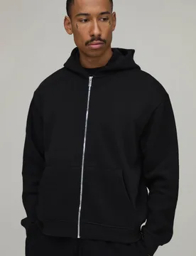 Herren Basic Oversized Boxy Zip-Hoodie Sweatshirt Black Größe XL - boohooMAN - FashionsVida