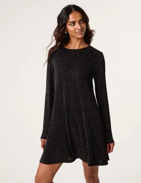 Metallic Diamante Swing Dress - L / BLACK - female - Blue Vanilla - FashionsVida
