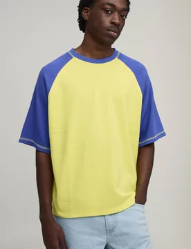 Herren Übergroßes Kastenförmiges Gewaschenes Raglan-Waffel-Oberteil Blue Größe Medium - boohooMAN - FashionsVida