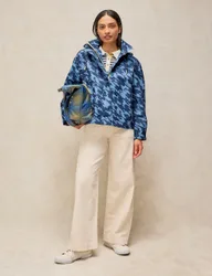 Waterproof Printed Padded Hooded Short Coat Navy Mix female