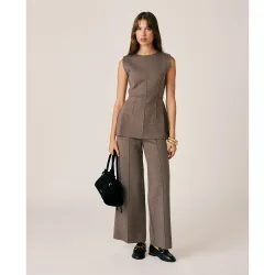 Pantalón ancho de mujer de punto con tiro alto