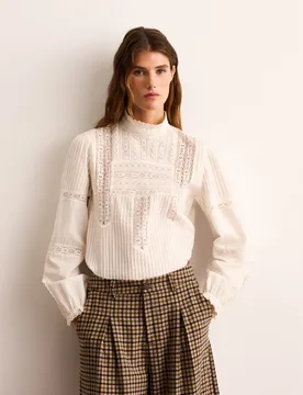 Blusa de manga larga de mujer con encaje estilo romántico - Lloyd's - FashionsVida