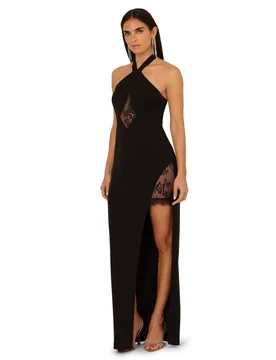 Womens Knit Crepe Long Dress - Black - Size 6 Uk - Adrianna Papell - FashionsVida