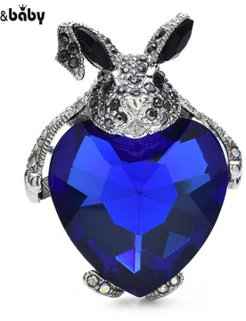 Wuli&baby Rhinestone Rabbit Hugging a Blue Heart Crystal Brooch Pins For Women And Kid Jewelry Gift Little Animal Bag Pin - Aliexpress - FashionsVida