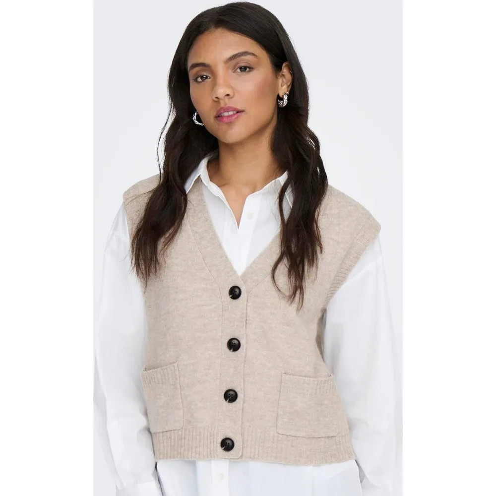 Chaleco de mujer de punto con cuello pico - JDY - FashionsVida