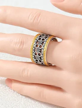Bohemian Style Hollowed Out Carved Wide Ring Two Tone Design Vintage Texture Ring Women's Exotic Jewelry Accessory - Aliexpress - FashionsVida