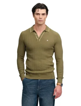 Polo à Manches Longues Knitted Tipped Artichoke Green 2XL - Superdry - FashionsVida