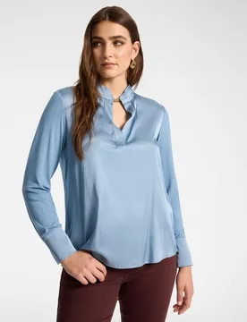 Camiseta de mujer de viscosa con cuello mao ajuste regular abertura delantera con botones - Elena Miró - FashionsVida