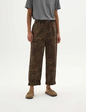 Pure Cotton Leopard Print Barrel Leg Trousers Brown Mix female - hush - FashionsVida
