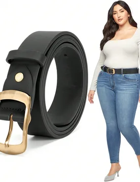 Pieza Cinturón de mujer de talla grande de unicolor simple de piel de PU con hebilla dorada, adecuado para todo tipo de pantalones, casual de verano, - Shein - FashionsVida