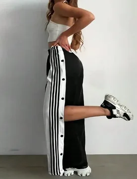 Pantalones rectos de estilo estadounidense de talla grande, pantalones casuales holgados de streetwear, pantalones deportivos con cintura elástica y - Shein - FashionsVida
