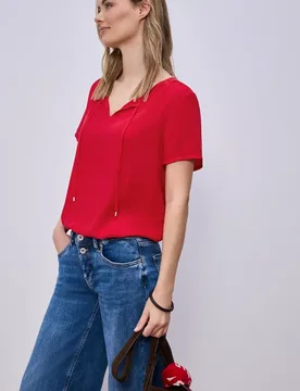 Kurzarm Bluse mit String-Detail female Rot - Street One - FashionsVida