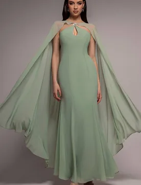 Women's Multiway Cape Chiffon With Embellished Trim Maxi Dress in Pale Green Size: 18 - Pale Green - Size: 18 - Goddiva - FashionsVida