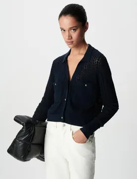 Cárdigan de mujer de punto calado con bolsillos - IKKS - FashionsVida