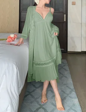 Conjunto de bata de encaje y malla, camisón sin mangas para mujer, ropa de dormir y pijama L - Shein - FashionsVida