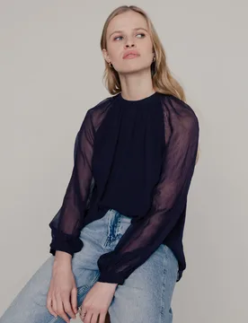Helena Bow Detail Blouse In Navy - 6 - Lily and Lionel London Limited - FashionsVida
