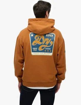 Superdry Herren Baumwolle Grafikdruck Tap Room Übergrößes Hoodie, Braun & Blau, Größe: XL - 79.99 - FashionsVida