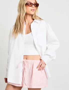 Womens Petite Oversized Cotton Poplin Shirt - White - Size 12 Uk - Boohoo - FashionsVida