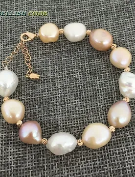 Rainbow Lustrous semi baroque irregular pearl and rose golden beads bracelet Mixed color white pink purple freshwater pearls - Aliexpress - FashionsVida