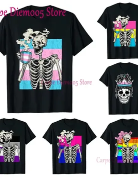 Skeleton Drinking Coffee LGBT-Q Transgender Pride Trans Flag T-Shirt - Aliexpress - FashionsVida