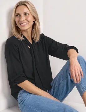 Langarm Bluse mit Schleifendetail female Schwarz - Street One - FashionsVida