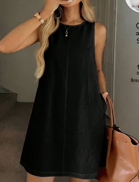 Vestido casual de mujer sin mangas con corte evasé y bolsillos acolchados, conjunto elegante para vacaciones, estilo retro lujoso XS - Shein - FashionsVida