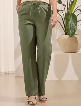 Schlupfbundhose Reise-Leinen - Khaki - female - Size: 22 - Avena - FashionsVida