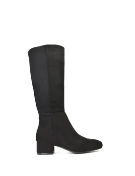 Women's 'Hannah' Low Block Heel Elasticated Calf Long Boots With Zip Fastening in Jet Black Size: 4 - Jet Black - Size: 4 - XY London - FashionsVida
