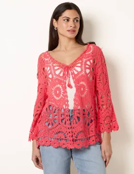 Women's Coral Long Sleeve Slip On V-neck Cardigan Sweater Size: Small/Medium - Coral - Size: S/M - Blue Vanilla - FashionsVida