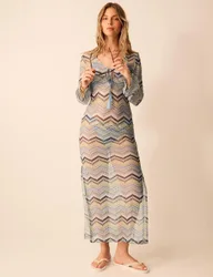 Striped Tie Neck Maxi Beach Dress Multi female
