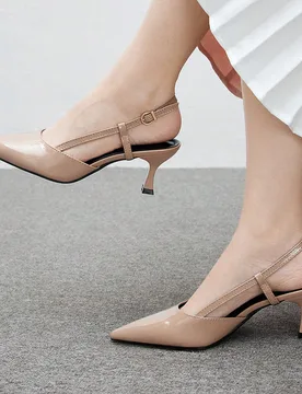 Tacones altos de punta fina para mujer, tacones de vestir sin talón con acabado brillante en color albaricoque para uso diario y para ir al trabajo E - Shein - FashionsVida