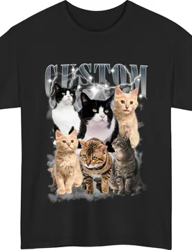 Personalized Custom Pet Cat Picture T Shirt Retro Lightning Smoke Design Cotton Short Sleeve Tops Kitten Owner Gift Casual Daily - Aliexpress - FashionsVida