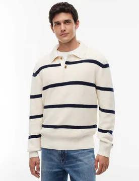 Pure Cotton Waffle Striped Rugby Shirt Dark Navy male - Tommy hilfiger - FashionsVida