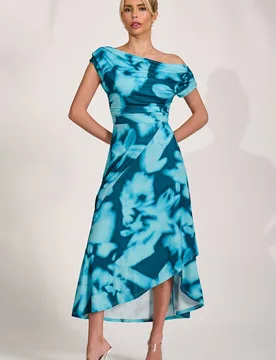 Women's Draped Asymmetric Jersey Midi dress in Teal Size: 16 - Teal - Size: 16 - Jolie Moi - FashionsVida