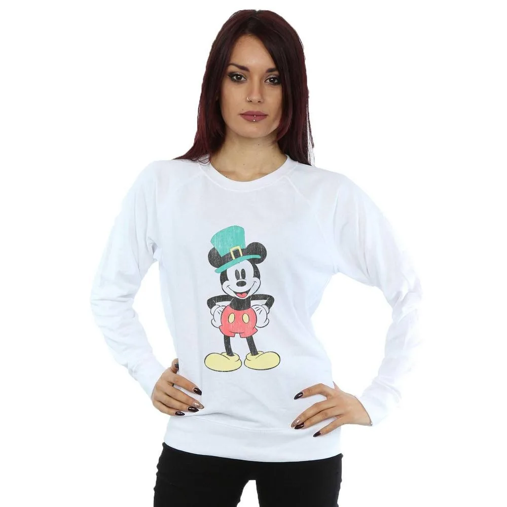 Women's Mickey Mouse Leprechaun Hat Sweatshirt in White Size: Medium - White - Size: M - Disney - FashionsVida