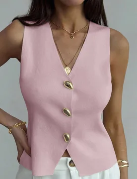 Blusa sin mangas de punto de un solo pecho con tirantes anchos, casual de verano, para otoño/invierno, verano, vacaciones, simple para ir al trabajo, - Shein - FashionsVida