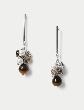 Mixed Media Drop Earrings Brown Mix female - M&S - FashionsVida