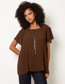 Pleated Short Sleeve Top - M/L / CHOCOLATE - female - Blue Vanilla - FashionsVida