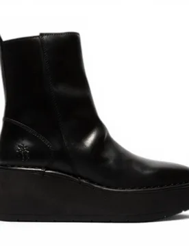 Womens Women’s Black Leather Wedge Heel Platform Ankle Boots - Heij272 - Size Eu 39 - FLY London - FashionsVida
