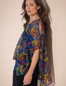 Women's Printed Layered Top in Navy Size: XL - Navy - Size: XL - Klass. - FashionsVida