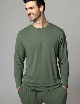 Mens 1 Pack Bamboo Loungewear Selection Long Sleeved Top Olive Green Extra Large - Green - Size: Extra Large - Lazy Panda - FashionsVida