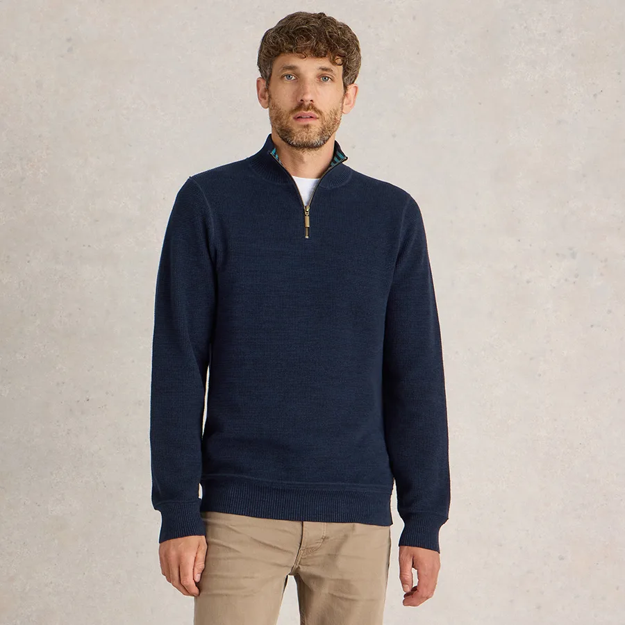 Organic Attadale Funnel Neck Jumper - Navy - White stuff - FashionsVida