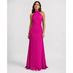 Vestido albor largo con escote halter y pañuelo al cuello