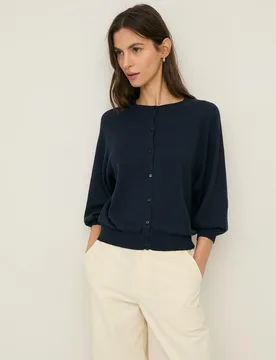 Cárdigan de mujer con manga abullonada y punto fino - Yerse - FashionsVida